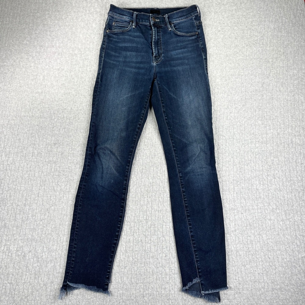 Mother The Stunner Step Fray Jeans Womens 25x27 Blue Dark Wash Skinny High Rise